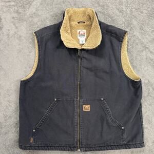 Sorel Vest Mens XXL Gray Duck Canvas Sherpa Fleece Lined Full Zip Workwear